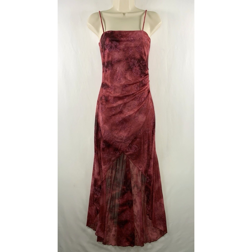 VTG 90s Taboo Womens High Low Fairy Glitter Dress Sz S Pink Ruched Square Neck